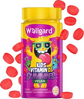 Kids Vitamin D3 Gummies by Wellgard - 2 Month Supply - Vegan Chewable Vitamin D Gummies, Mixed Berry Flavour